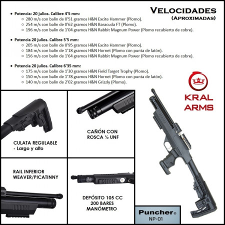 Pistola PCP KRAL Puncher NP-01 cal. 6,35 mm - 20 Julios
